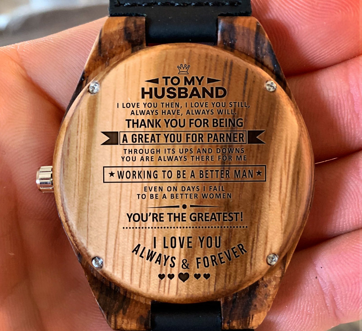 To My Husband - Thank You for Being A Great Partner through Ups and Downs - Wooden Watch
