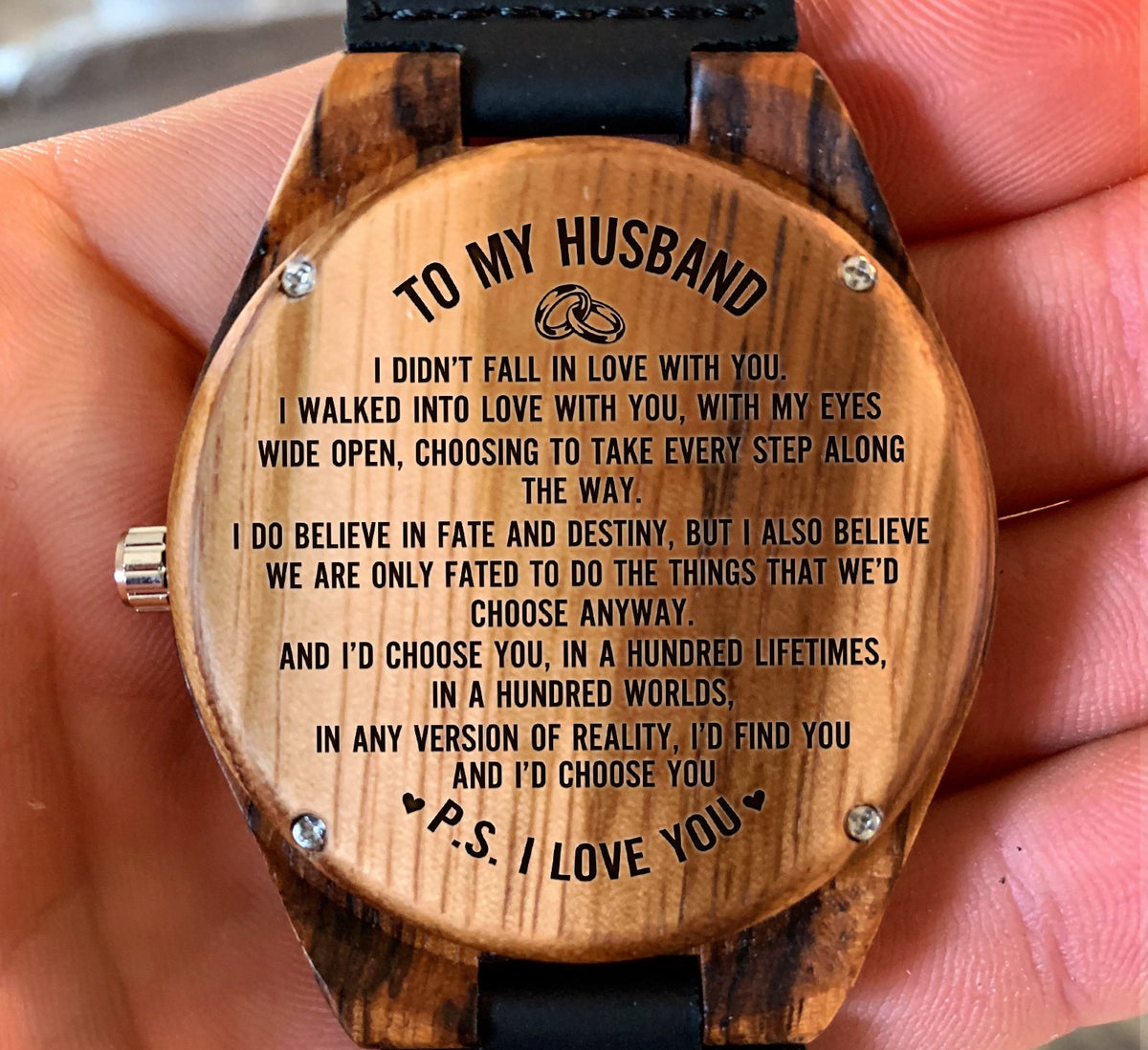 To My Husband - I Walked into Love With You - Wooden Watch