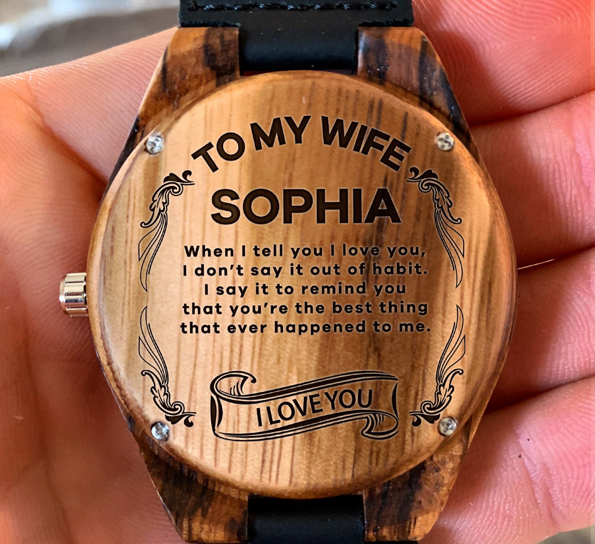 To My Wife - SOPHIA I Love You - Wooden Watch Customizable