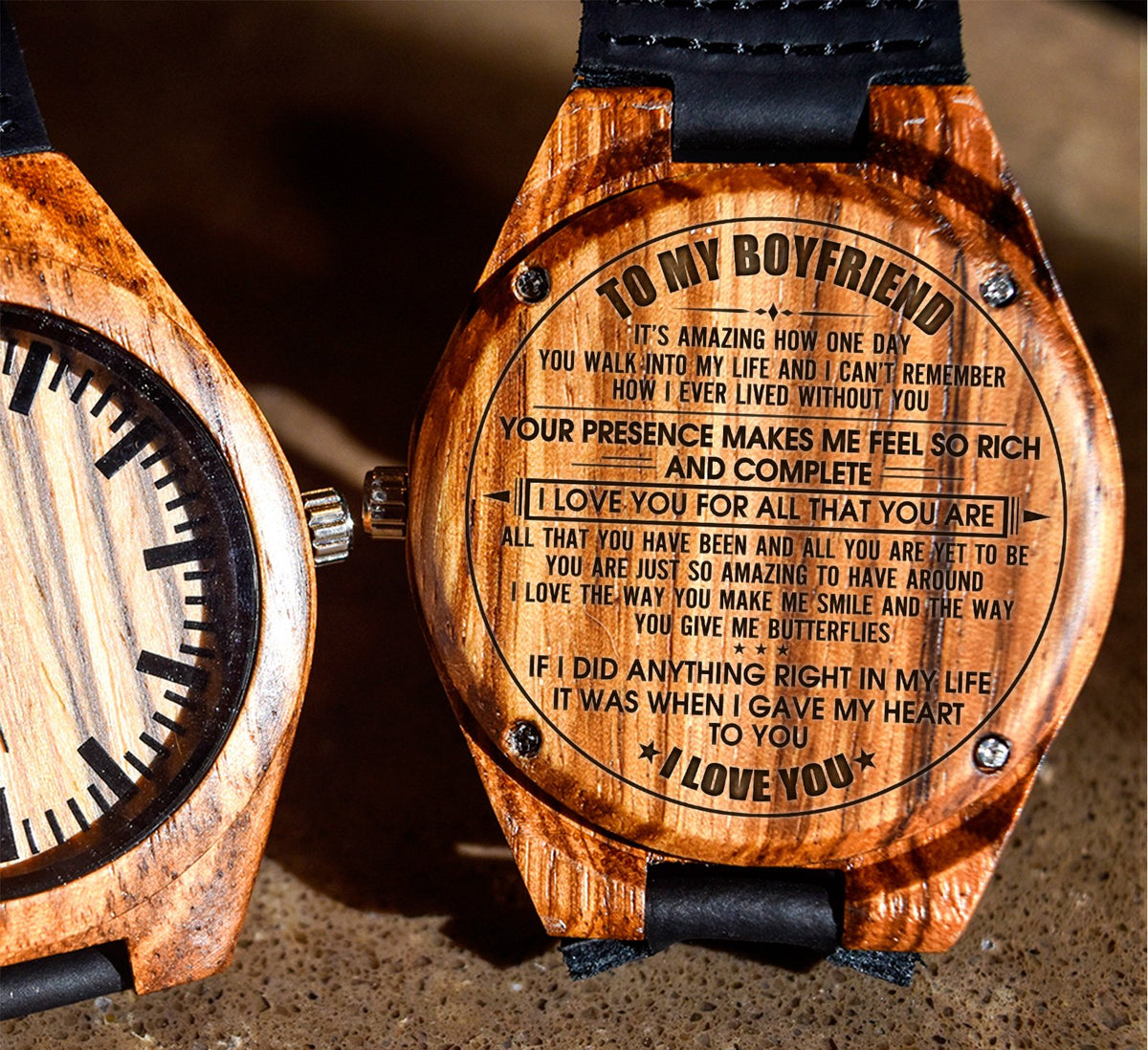 To My Boyfriend - Your Presence Makes Me Feel So Rich and Complete - Wooden Watch