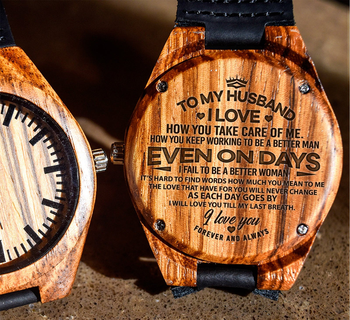 To My Husband - I Love How You Take Care of Me - Wooden Watch