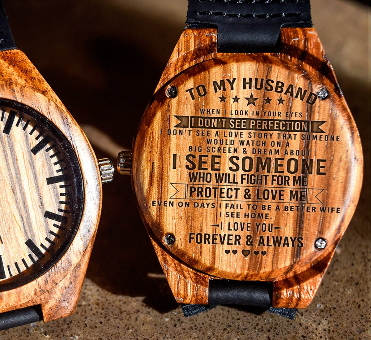 To My Husband - Someone Who Will Fight for Me, Protect &amp; Love Me - Wooden Watch
