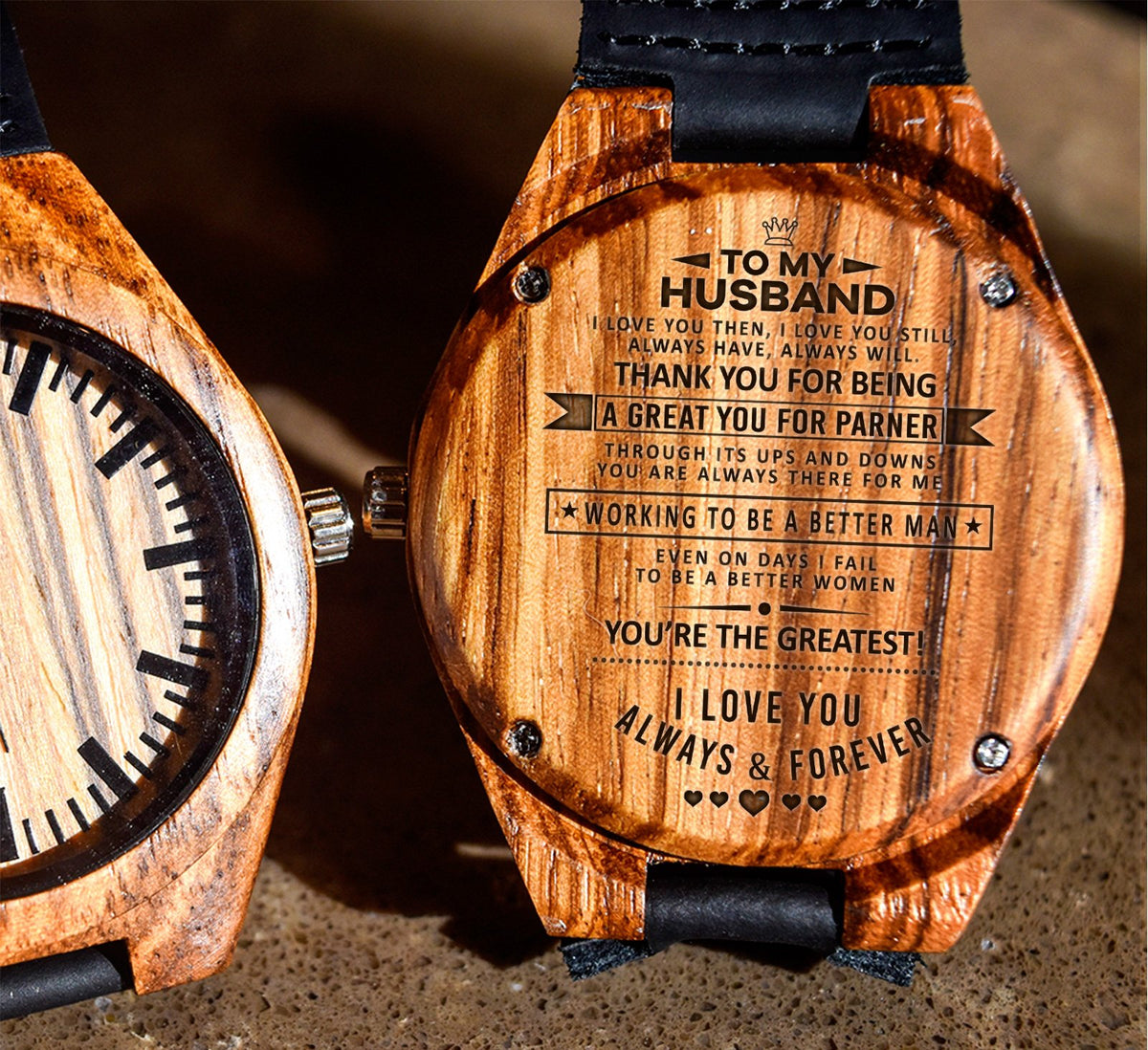 To My Husband - Thank You for Being A Great Partner through Ups and Downs - Wooden Watch