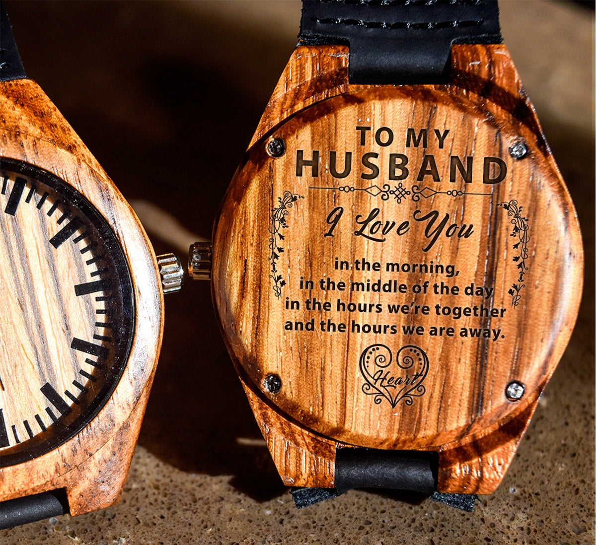 To My Husband - I Love You In The Morning - Wooden Watch