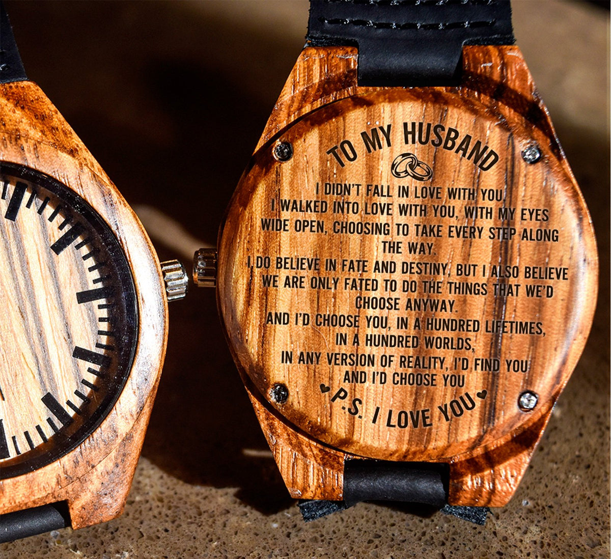 To My Husband - I Walked into Love With You - Wooden Watch