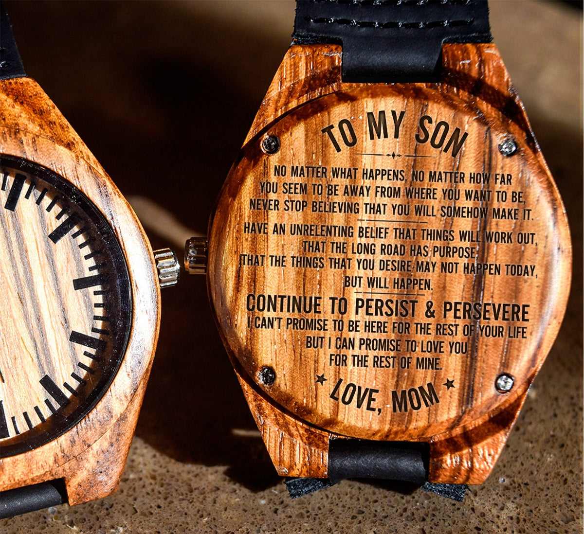 To My Son - Continue to Persist &amp; Persevere - Wooden Watch