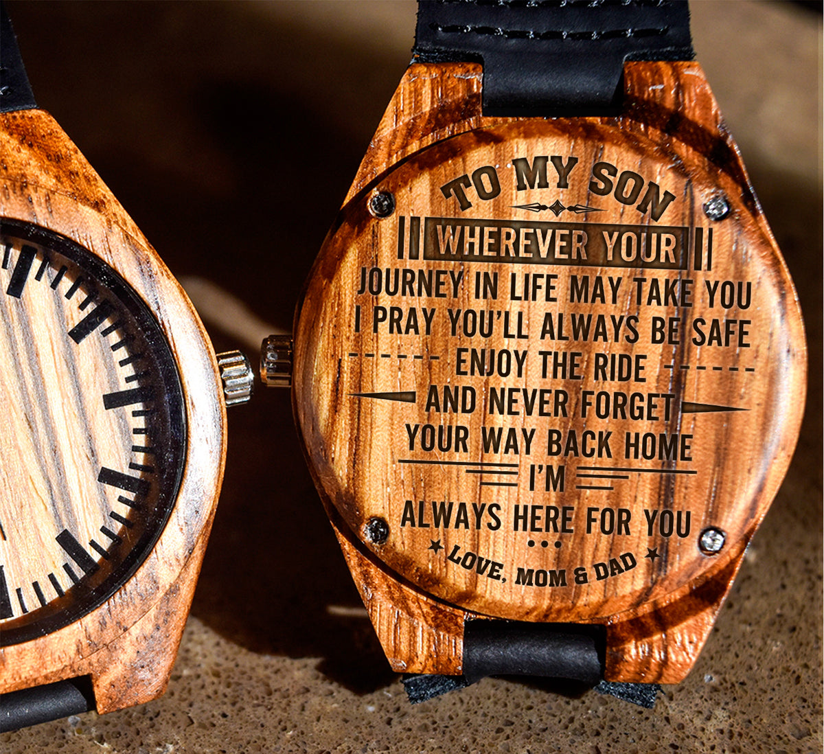 To My Son Wherever Your Journey Takes You Love Mom AND Dad - Engraved Zebra Watch