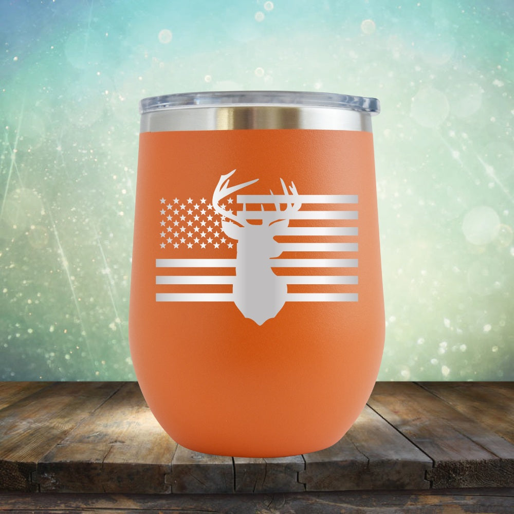 American Flag &amp; Deer - Wine Tumbler