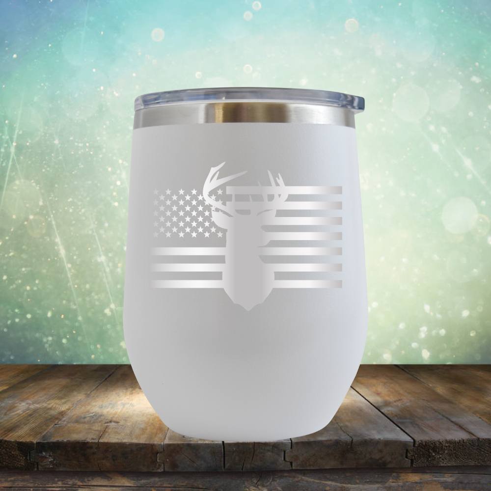 American Flag &amp; Deer - Wine Tumbler