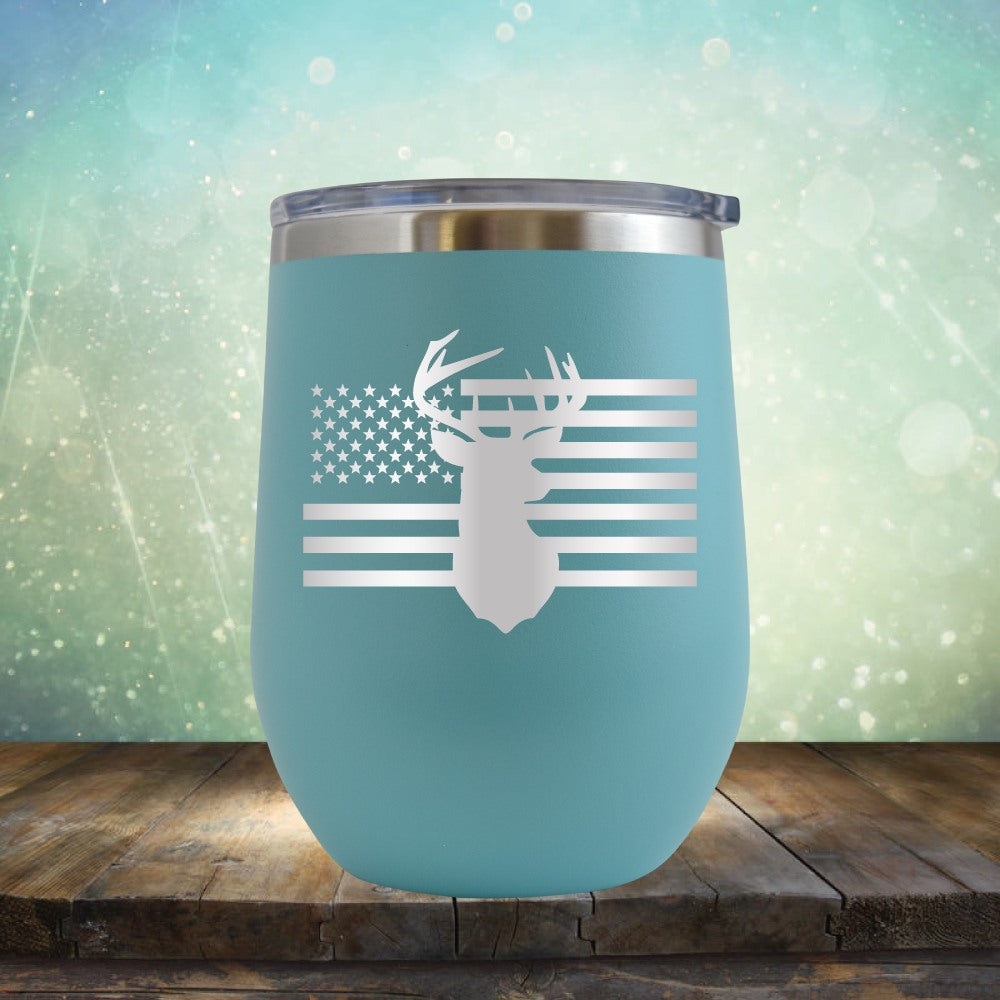 American Flag &amp; Deer - Wine Tumbler