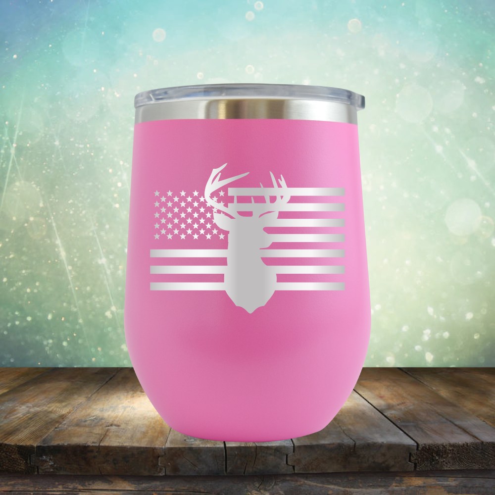 American Flag &amp; Deer - Wine Tumbler