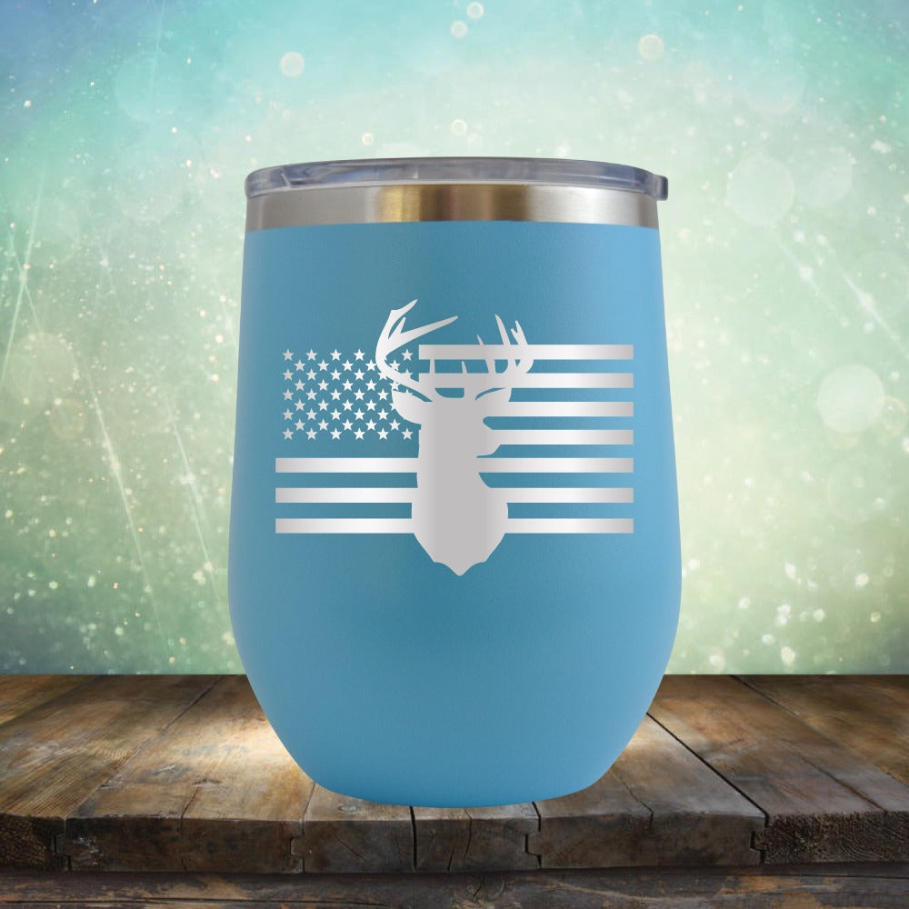 American Flag &amp; Deer - Wine Tumbler