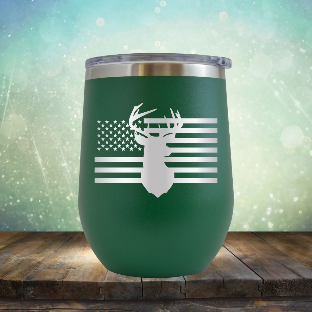 American Flag &amp; Deer - Wine Tumbler