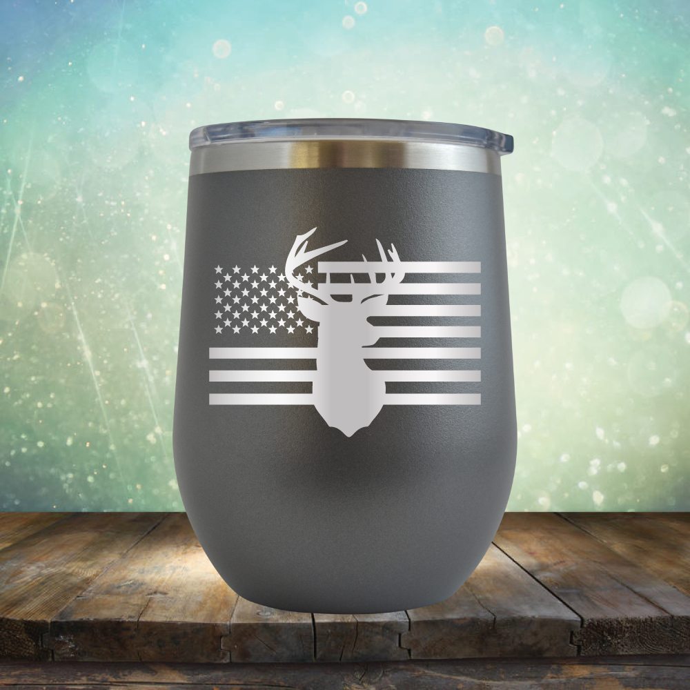 American Flag &amp; Deer - Wine Tumbler