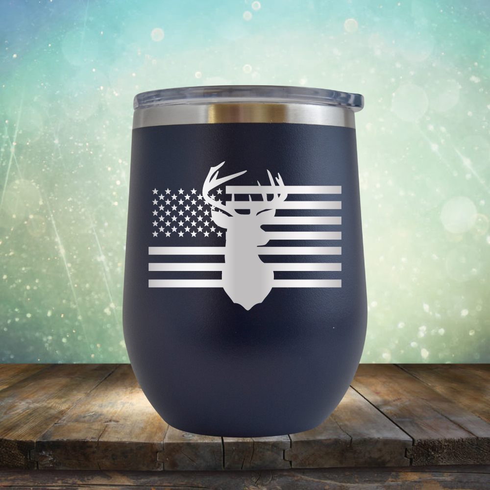 American Flag &amp; Deer - Wine Tumbler