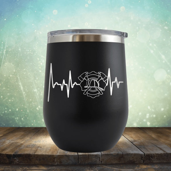 Firefighter Badge Heartbeat - Wine Tumbler