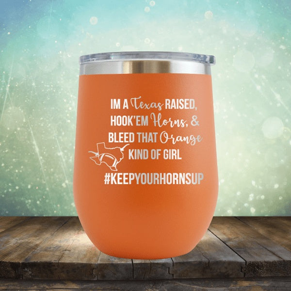 Texas Raised, Horns, Bleed Orange - Wine Tumbler