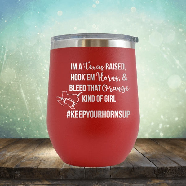 Texas Raised, Horns, Bleed Orange - Wine Tumbler