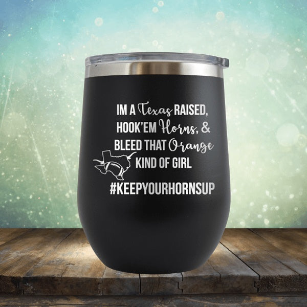 Texas Raised, Horns, Bleed Orange - Wine Tumbler