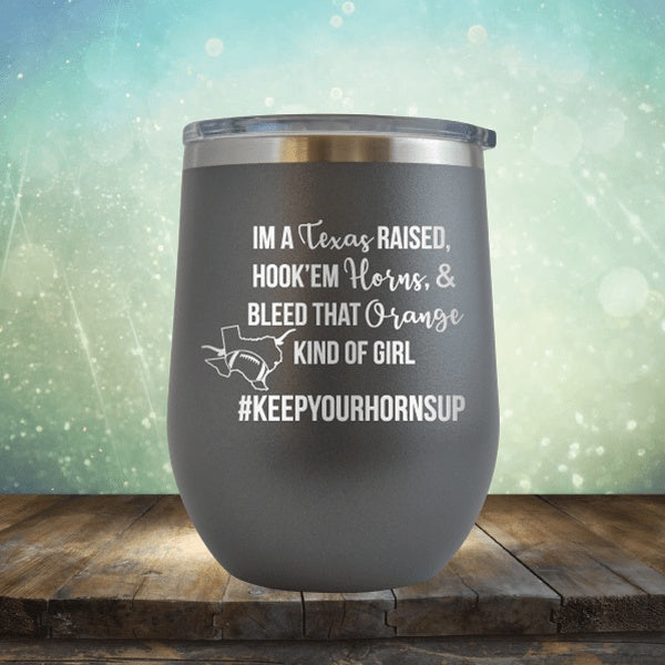 Texas Raised, Horns, Bleed Orange - Wine Tumbler