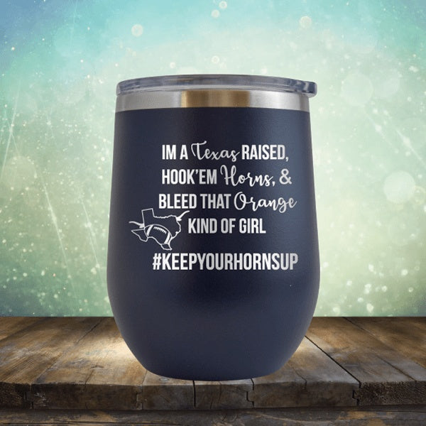 Texas Raised, Horns, Bleed Orange - Wine Tumbler