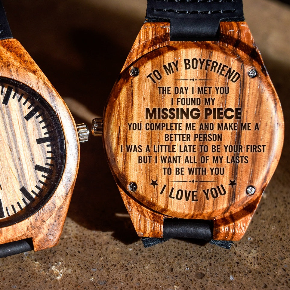 To My Boyfriend You Complete Me - Engraved Zebra Watch