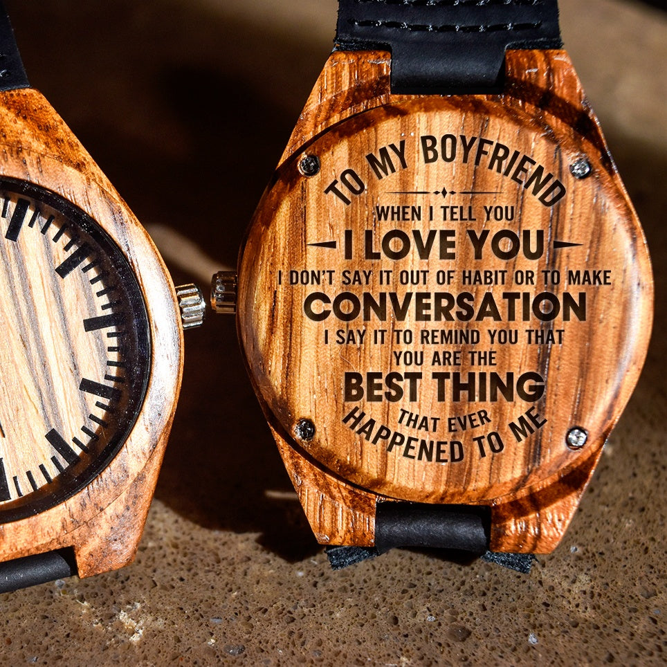 To My Boyfriend Your The Best Thing That&#39;s Happened To Me - Engraved Zebra Watch