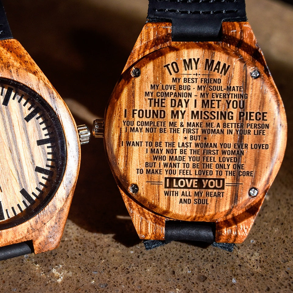 To My Man I Found My Missing Piece - Engraved Zebra Watch