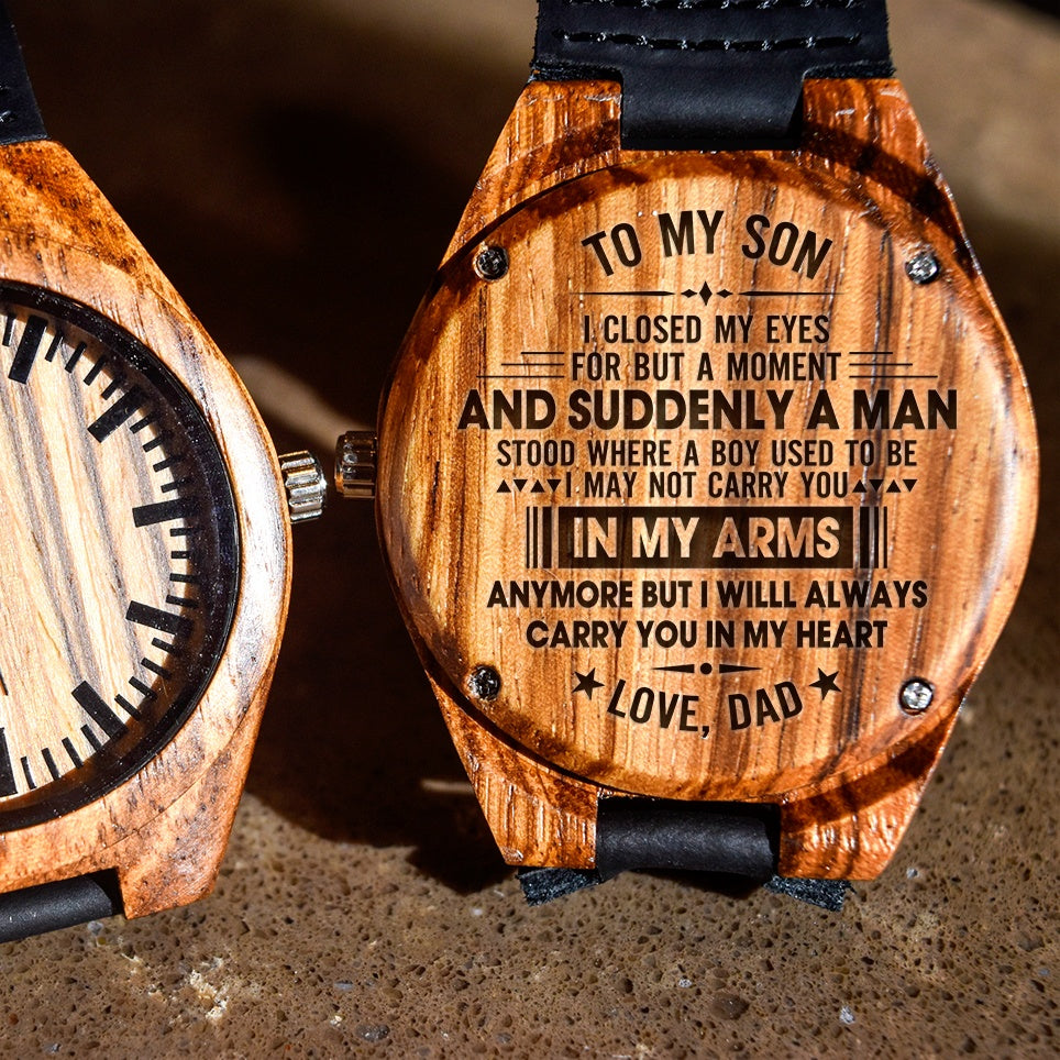 To My Son Carry You In My Heart Love Dad - Engraved Zebra Watch
