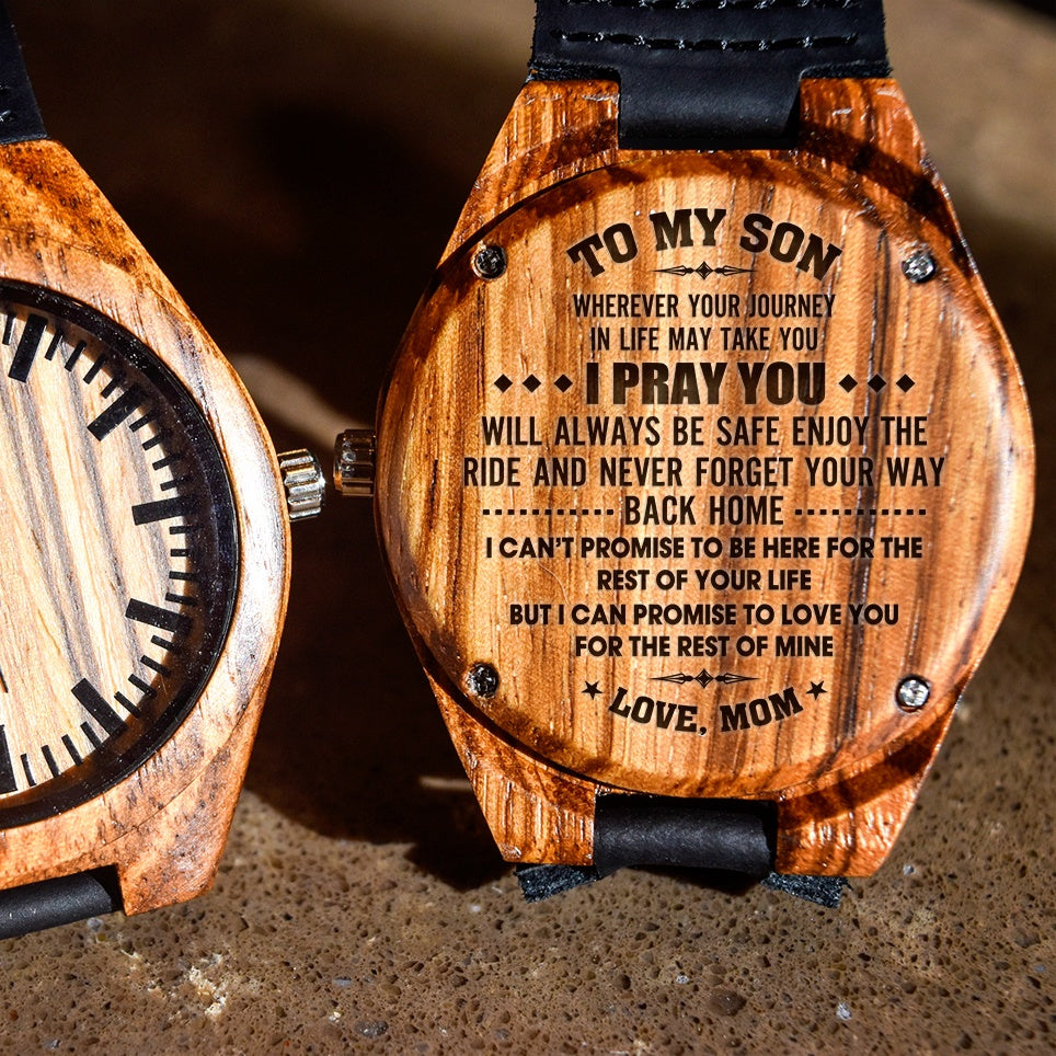 To My Son I Pray You Will Always Be Safe Love Mom - Engraved Zebra Watch