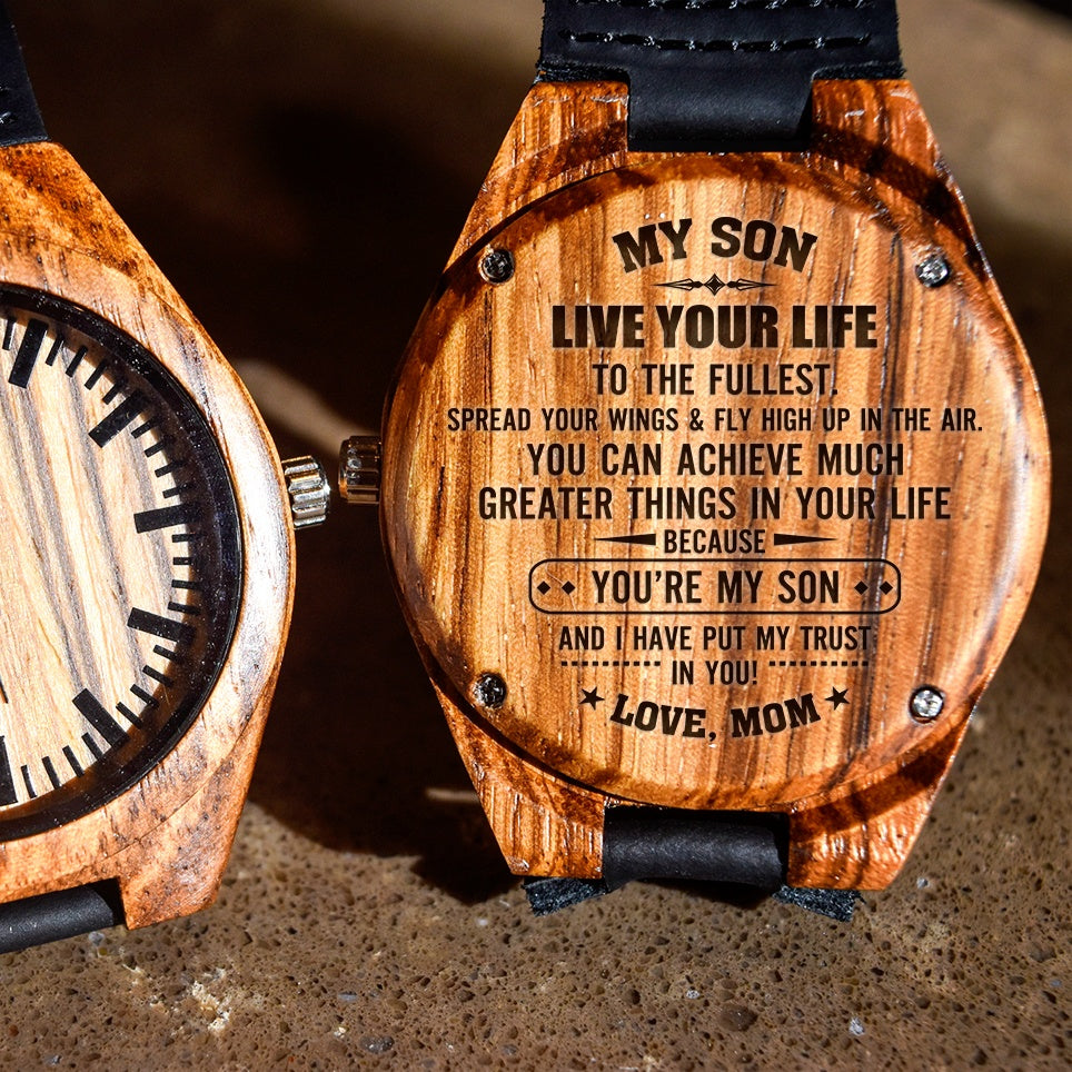 To My Son Live Your Life Love Mom - Engraved Zebra Watch