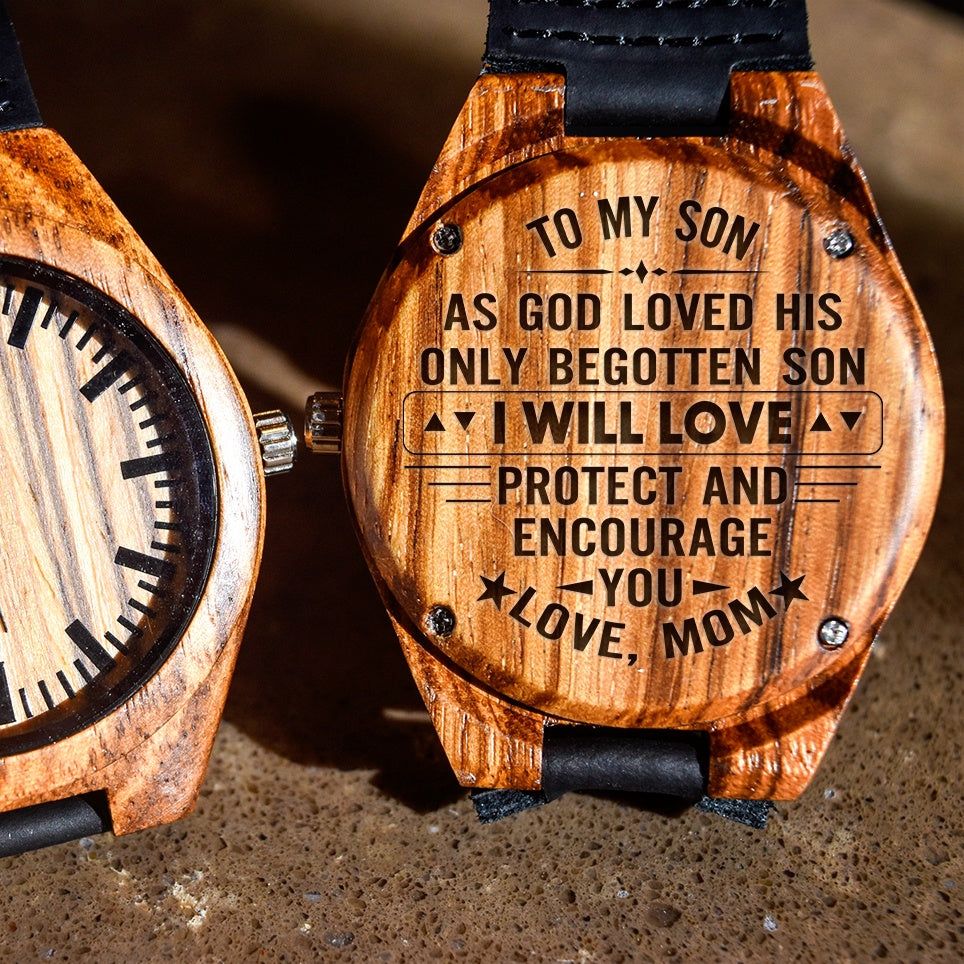 To My Son Love Protect And Encourage You Love Mom - Engraved Zebra Watch